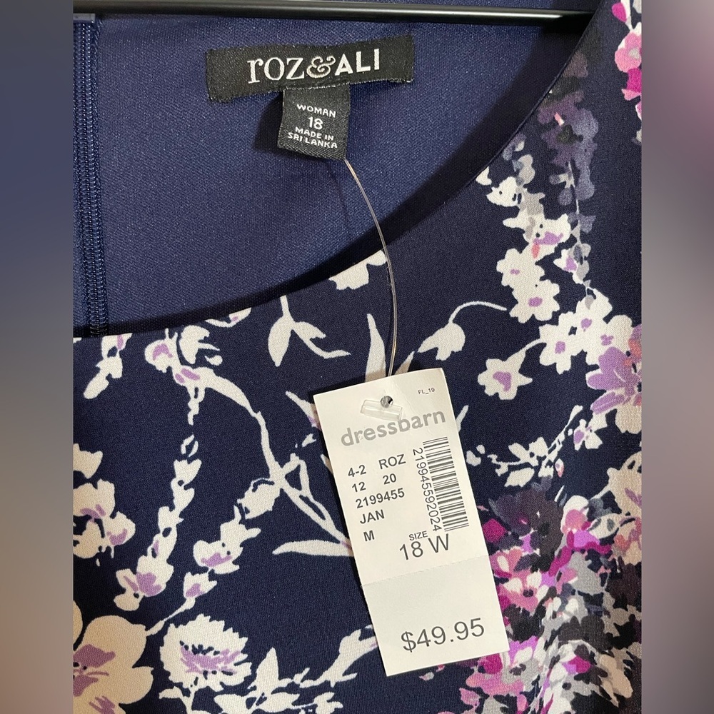 NWT Roz & Ali Floral Short Sleeve Midi Dress Women’s Size 18 Stretch Pockets $50 - Picture 2 of 8